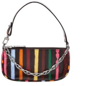 By Far Mini Rachel Striped Leather Shoulder Bag